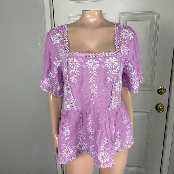 NEW Maeve Women's Shirt 16P Peasant Top Shirt Floral Embroidered Cotton Boho N5 - Picture 1 of 7